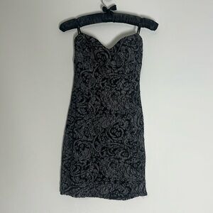 2000s Y2K Vintage Mini Party Dress | Black & Gray Lace | Fitted